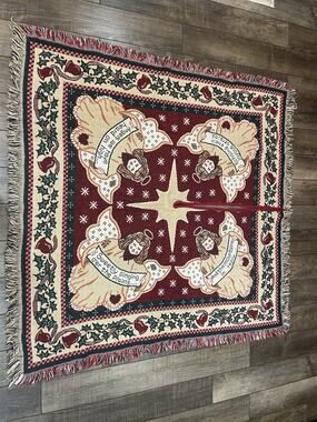 Beautiful Tapestry Angels Christmas Tree Skirt by Crown Crafts USA 46" x 46" EC